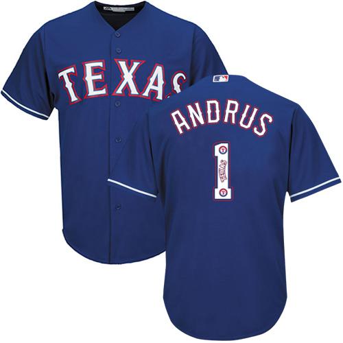 Rangers #1 Elvis Andrus Blue Team Logo Fashion Stitched MLB Jersey - Click Image to Close